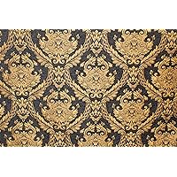 Damask Tapestry Chenille Fabric - Upholstery Fabric,Black/Gold - 60