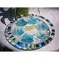Mosaic glass fused Seder plate Hebrew lettering by YafitGlass
