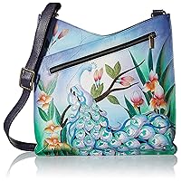 Anna by Anuschka Women's Genuine Leather Large V Top Multi-Compartment Cross Body | Hand Painted Original Artwork