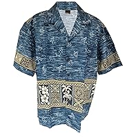 Tapa Palms Hawaiian Aloha Shirt; Made in Hawaii [Blue M]