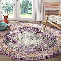 SAFAVIEH Monaco Collection Area Rug - 5' Round, Violet & Light Blue, Boho Chic Medallion Distressed Design, Non-Shedding & Easy Care, Ideal for High Traffic Areas in Living Room, Bedroom (MNC243L)