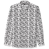 Star USA Men's Fulton Slim FIT Long Sleeve Sport Shirt, Black/White, Medium
