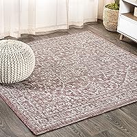 JONATHAN Y SMB104A-5SQ Malta Bohemian Medallion Textured Weave Indoor Outdoor Area Rug, Coastal,Traditional,Transitional Easy Clean,Bedroom,Kitchen,Backyard,Patio, Non-Shed, Red/Taupe, 5' Square