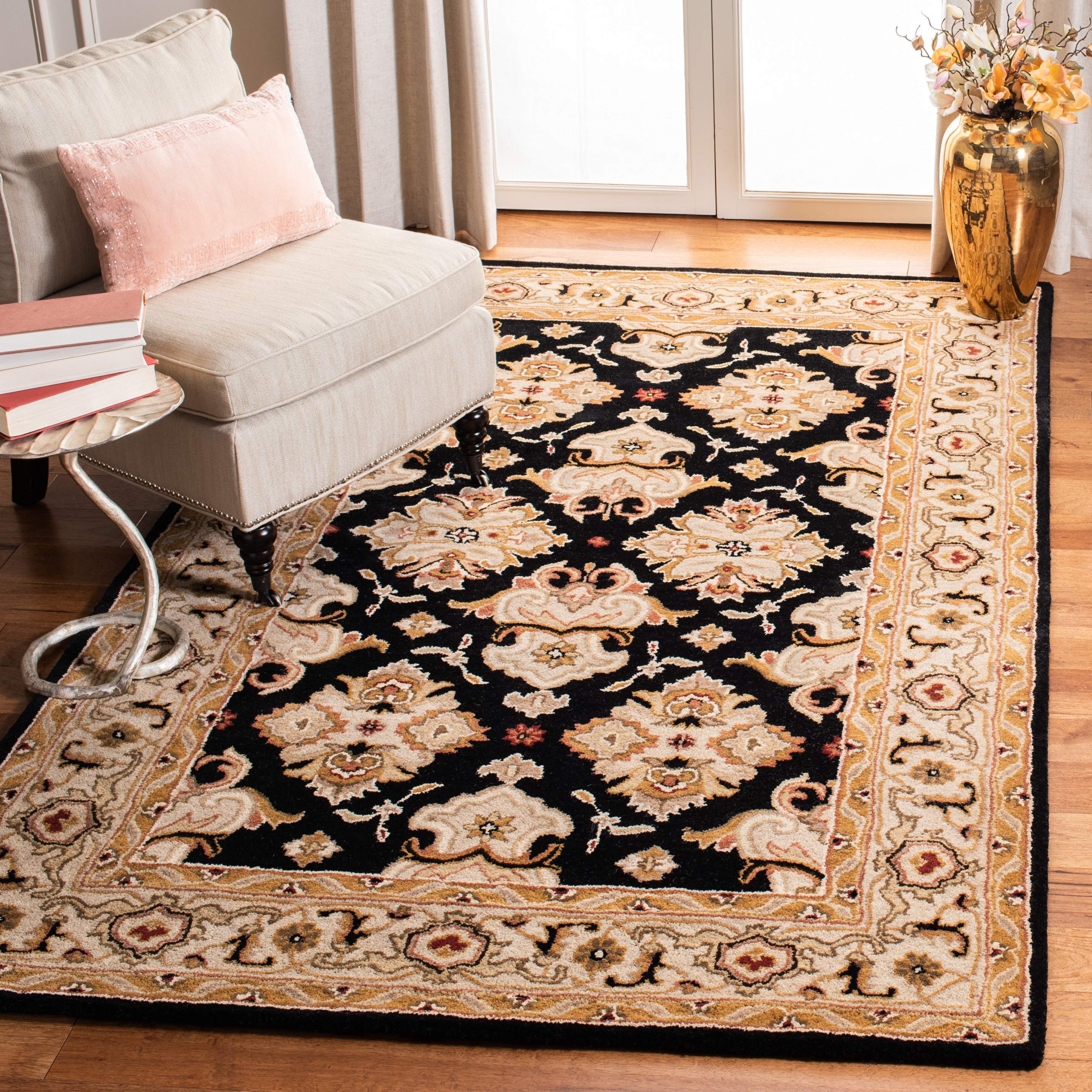 SAFAVIEH Heritage Collection 3' x 5' Black/Ivory HG817A Handmade Traditional Oriental Premium Wool Area Rug