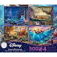 4 in 1 Multipack - Thomas Kinkade - Disney Dreams Collection - Cinderella, The Lion King, Mickey and Minnie, & The Little Mermaid - (4) 500 Piece Jigsaw Puzzles , Blue