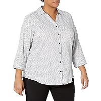 Foxcroft Women's Mary 3/4 Sleeve Block Print Shirt