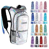 Cosmetic Chunky Glitter & Rave Pasties Festival Bundle - 16 Pack + Sojourner Rave Hydration Pack Backpack (3 Pocket Silver)