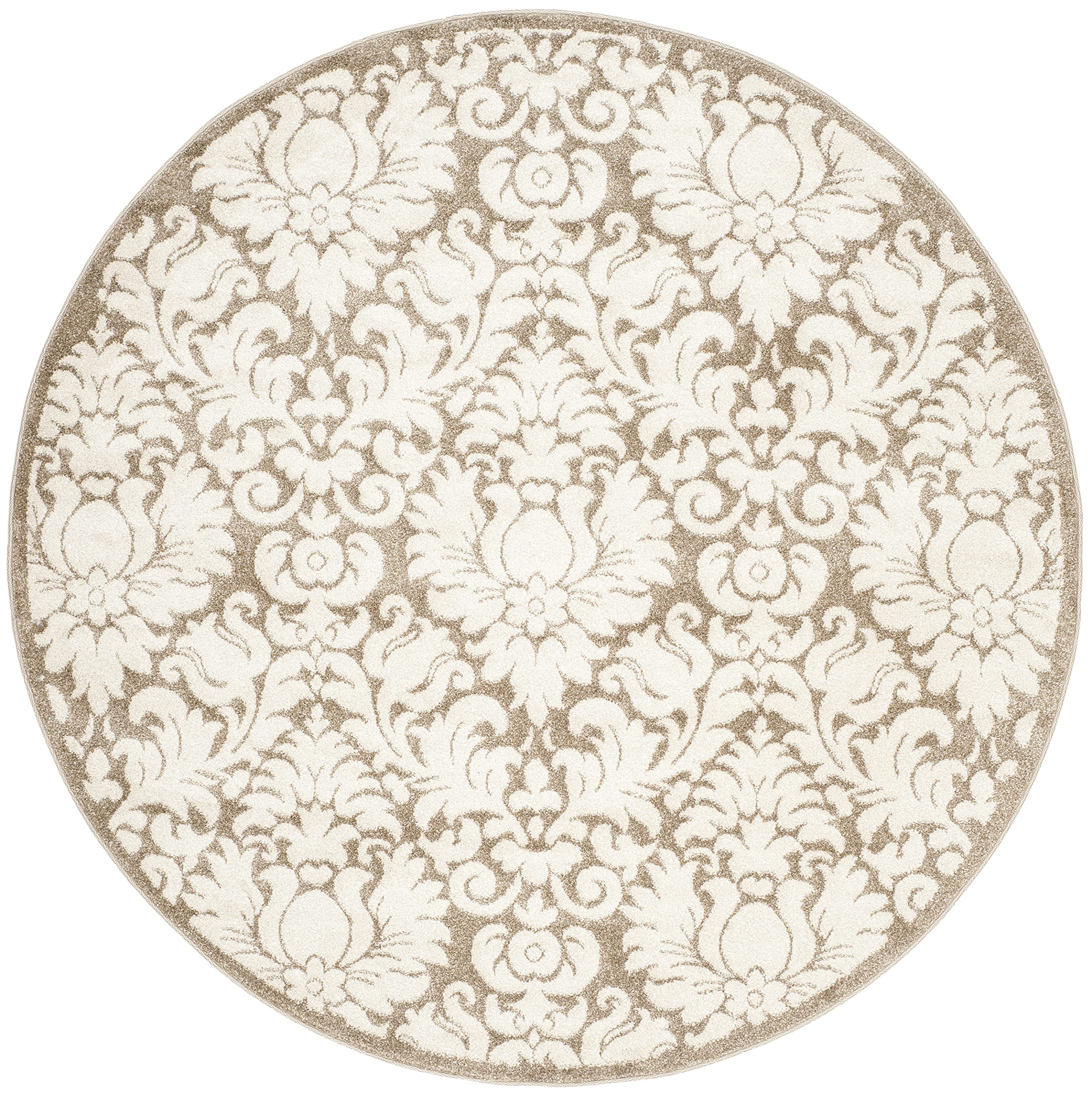 SAFAVIEH Amherst Collection 5' x 5' Round Wheat / Beige AMT427S Floral Damask Non-Shedding Dining Room Entryway Foyer Living Room Bedroom A...
