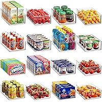 Munfix Set Of 16 Refrigerator Organizer Bins - Plastic Pantry Organization and Storage Baskets - Stackable Food Fridge Organizers with Cutout Handles for Freezer, Kitchen, Countertops, Cabinets
