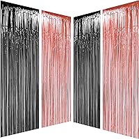 Black Rose Gold Party Tinsel Foil Fringe Curtains - Wedding Bachelorette Hen Out 1st Birthday Baby Shower Graduation Party Photo Booth Props Backdrops Decorations, 4pc