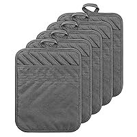 GROBRO7 5Pack Pocket Pot Holders Cotton Heat Resistant Potholder Multipurpose Hot Pads Machine Washable Oven Mitts Potholders Bulk for Daily Kitchen Baking and Cooking 8.9 x 6.9 Inch Grey