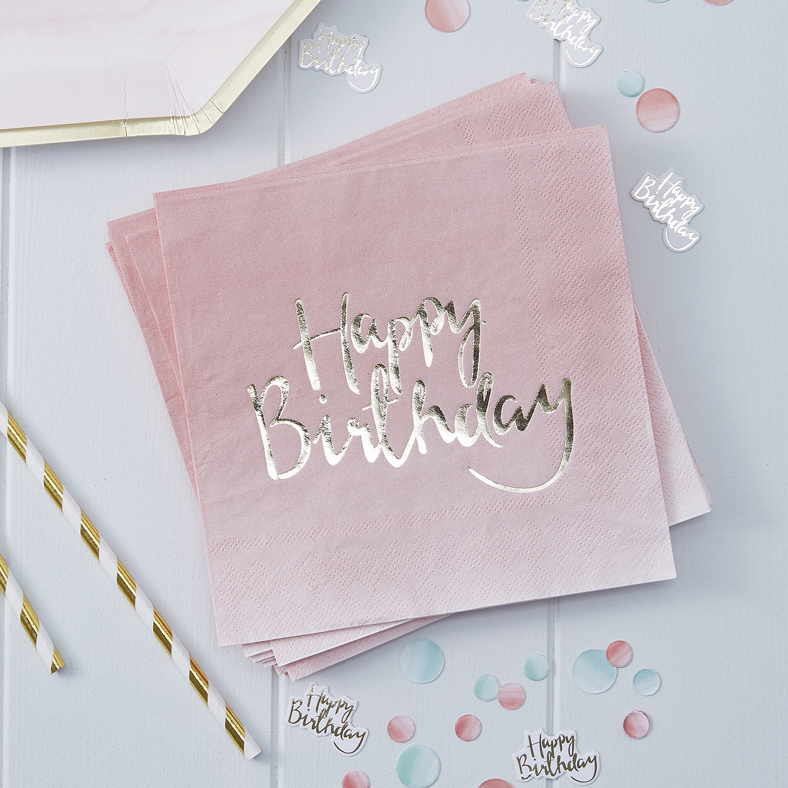 Ginger Ray Pink Ombre Happy Birthday Party Paper Napkins, 20Ct