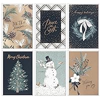 Hallmark Elegant Rustic Christmas Card Assortment (24 Cards and Envelopes) Sage Green, Charcoal Black, Snowmen, Peace