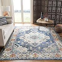 SAFAVIEH Monaco Collection Area Rug - 8' Square, Navy & Light Blue, Boho Chic Medallion Distressed Design, Non-Shedding & Easy Care, Ideal for High Traffic Areas in Living Room, Bedroom (MNC243N)