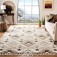 SAFAVIEH Moroccan Tassel Shag Collection Area Rug - 8' x 10', Ivory & Brown, Boho Design, Non-Shedding & Easy Care, 2-inch Thick Ideal for High Traffic Areas in Living Room, Bedroom (MTS688A)