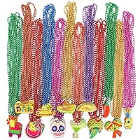 72PCS Fiesta Party Necklace Decorations, Cinco de Mayo Mexican Beads Necklace Fiesta Party, 12 Kinds of Metallic Mexican Necklace Bulk, Fiesta Cactus Pinata Maracas Necklace Party Favors Accessories