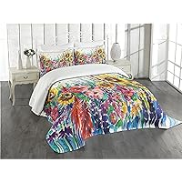 Lunarable Floral Bedspread, Floral Watercolor Style Wildflowers in Country Lansdcape Colorful Flowers Art Print, Decorative Quilted 3 Piece Coverlet Set with 2 Pillow Shams, King Size, Dark Indigo