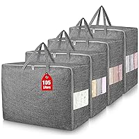 4Pack 105L Extra Large Storage Bags, Folding Comforter Blanket Storage Bags Closet Organizers and Storage Containers for Clothes with Strong Handles&Zippers Clear Window for Bedding Pillow Black