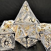 Jewelry Like Hollow D&D Metal Dice with 3D Dragon Feature, Silver and Golden Numbers
