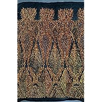 Francesca Iridescent Orange Gold Vines and Diamonds Pattern Sequins on Black Mesh Lace Fabric by The Yard - 10130