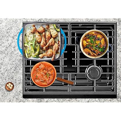 Bruntmor 2-in-1 Pre-seasoned Square Cast Iron Dutch Oven With Dual Handles, Non stick Pan with Grill, All-in-One Cookware Set, Cast Iron Casserole Dish with Lid for Braising Dishes,Whale Blue