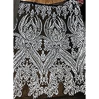 Alaina Silver Curlicue Sequins on Black Mesh Lace Fabric by The Yard - 10018