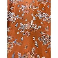 Chinese Dragon Brocade Fabric Sold by The Yard (Orange)