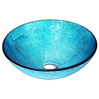 ANZZI Accent Modern Tempered Glass Vessel Bowl Sink in Blue Ice, Aqua Top Mount Bathroom sinks above Counter, Round Vanity countertop Sink Bowl with Pop Up Drain (LS-AZ047)