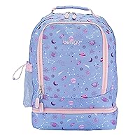 Bentgo® Kids 2-in-1 Backpack & Insulated Lunch Bag - Durable 16” Backpack & Lunch Container in Unique Prints for School & Travel - Water Resistant, Padded & Large Compartments (Lavender Galaxy)