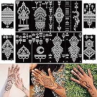 12 Sheet Henna Tattoo Stencils, Hand Temporary Tattoo Stickers, Indian Arabian Self Adhesive Tattoo Templates