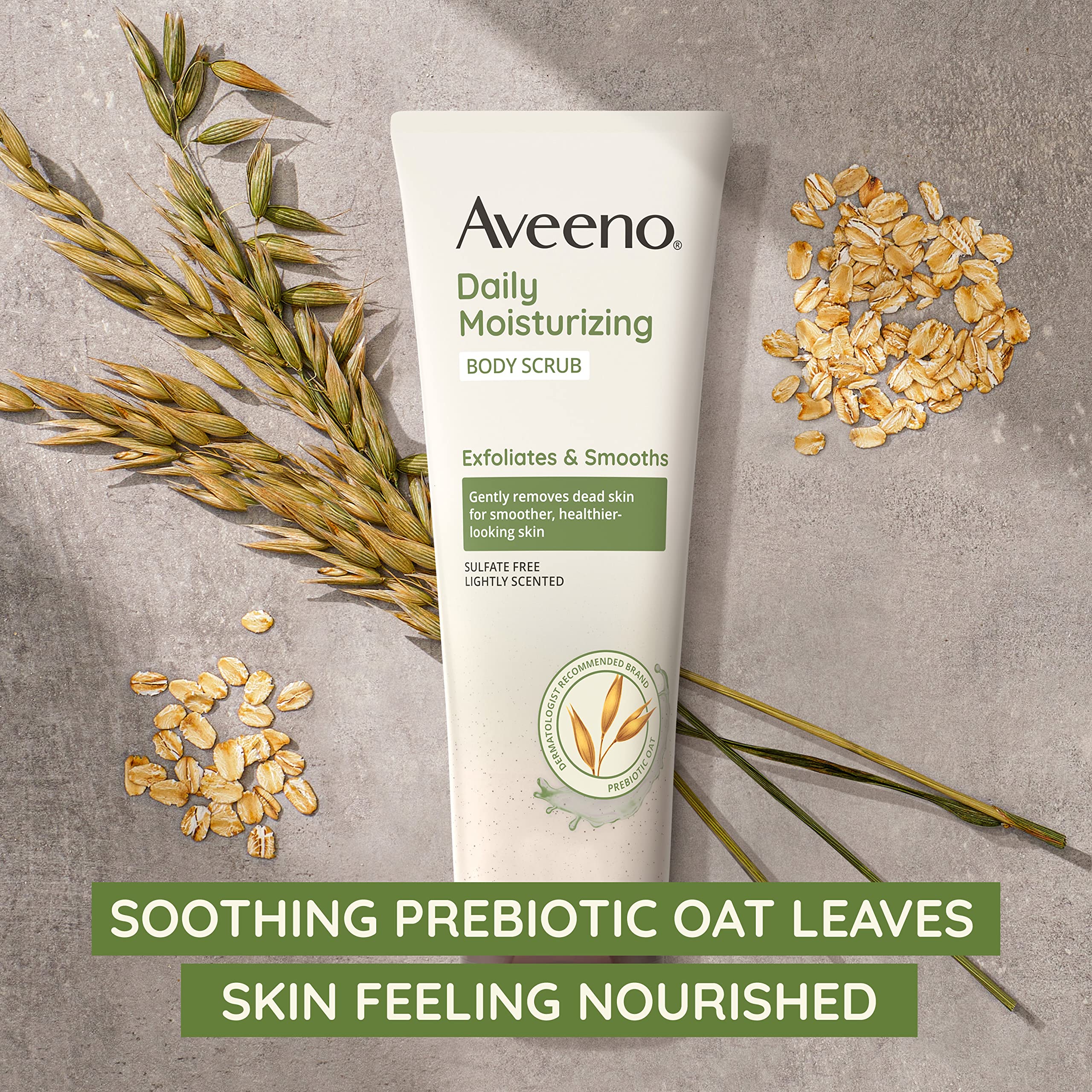 Aveeno Daily Moisturizing Body Scrub, Exfoliating Body Wash for Smoother, Healthier Looking Skin, Soothing Prebiotic Oat Formula, Sulfate-Free, Soap-Free & Dye-Free, 8 oz