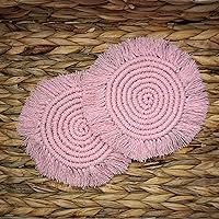 Macrame 100% Cotton Coasters Handmade in India - Elegant and Absorbent 6-inch Round Woven Boho Coaster Set with Fringe Tassels for Drinks and Mugs (Blush Pink)