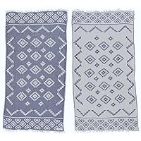 Bersuse 100% Cotton Teotihuacan Dual Layer Turkish Towel - 37x70 Inches, Dark Blue