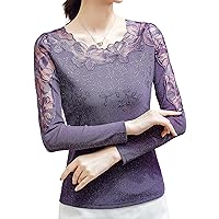 Women's Mesh Tops Lace Long Sleeve Embroidery Embroidery Floral Rhinestone Stretchy Blouses Solid Color Shirts