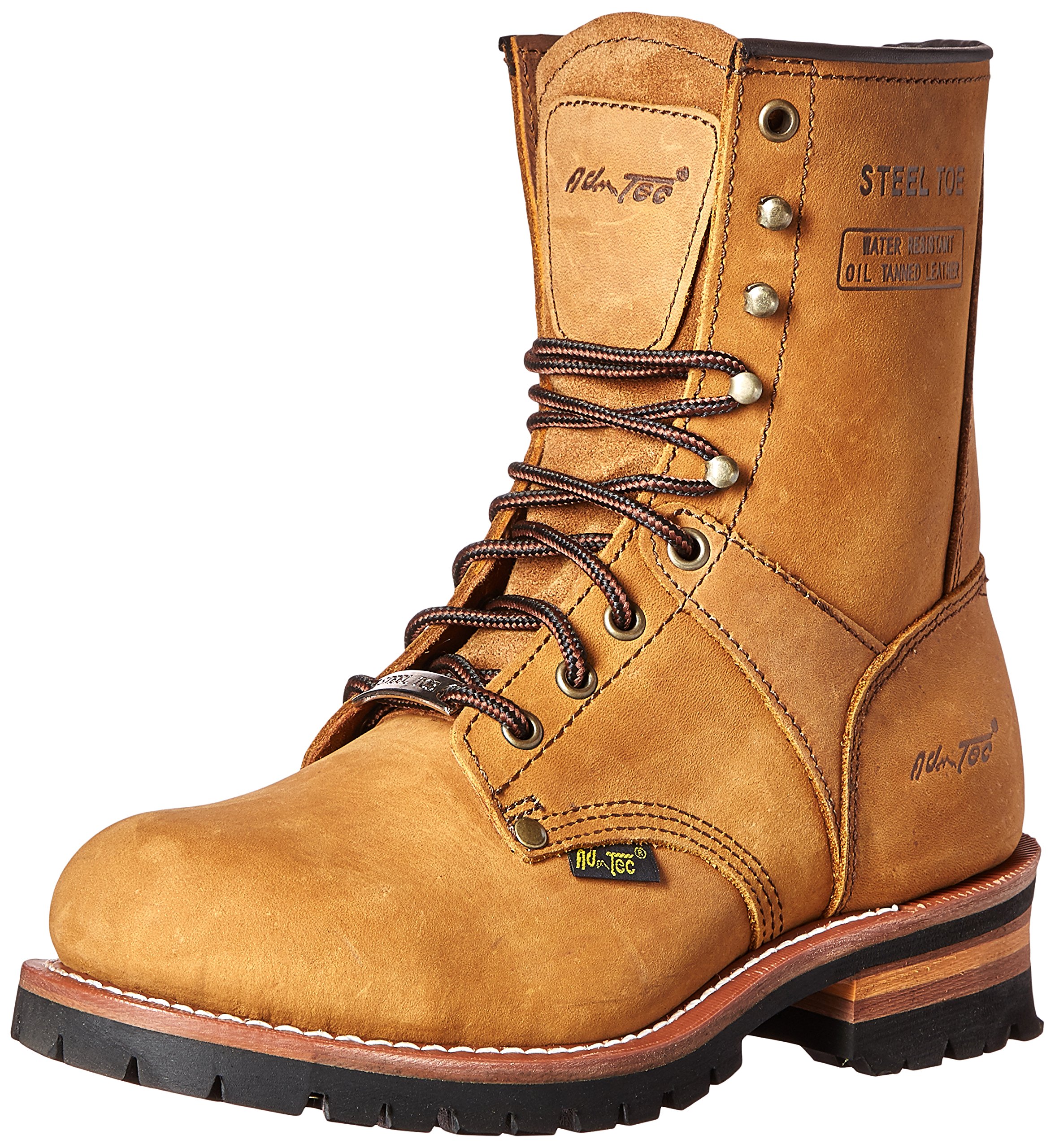 Ad Tec 9in Super Logger Leather Work Boots for Men - Steel Toe, Oil Resistant Lug Sole
