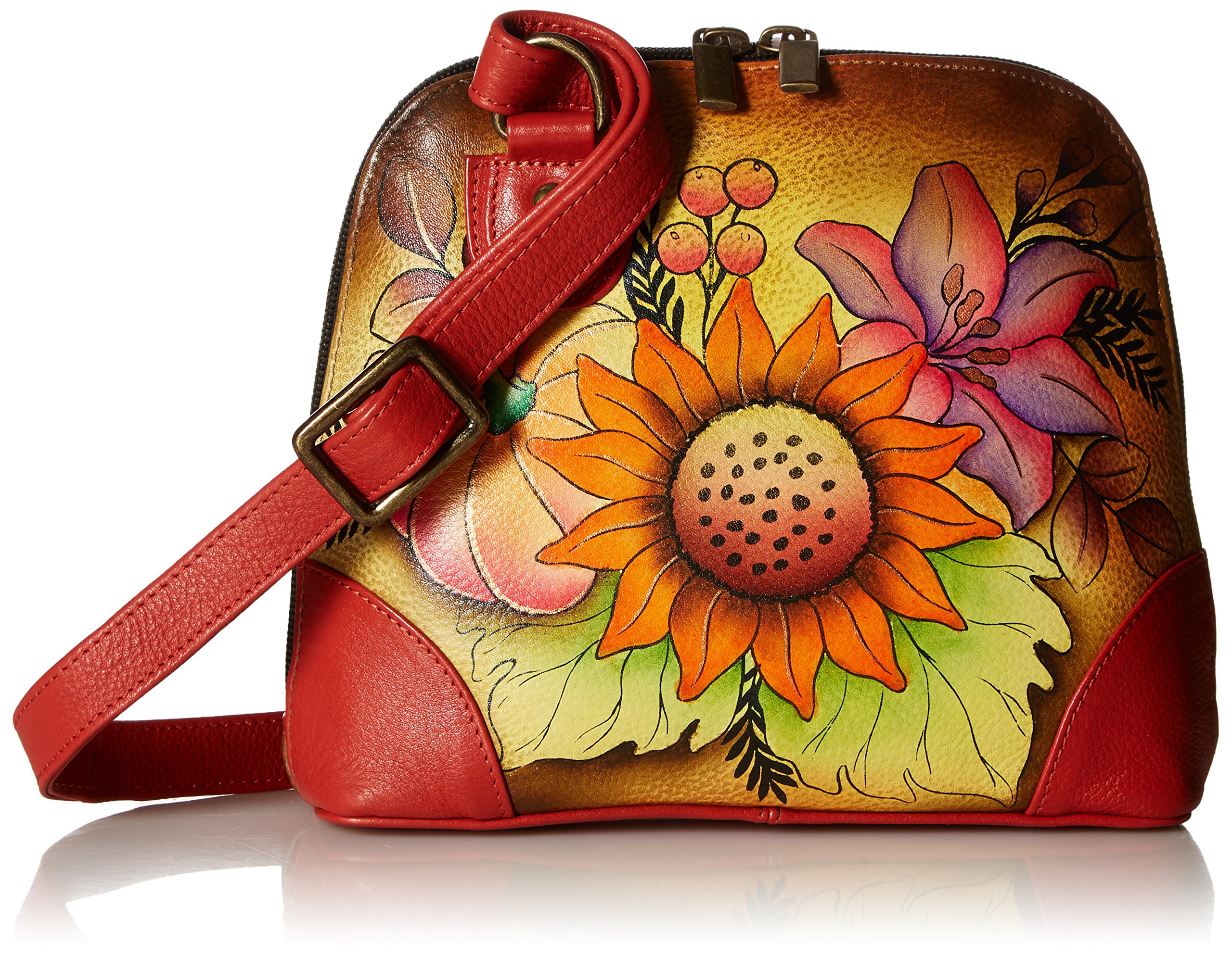 Anna by Anuschka Women's Hand Painted Leather Small Multi Compartment Zip-Around Organizer, Fall Bouquet