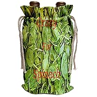 3dRose lens Art by Florene - Crazy For Different Food - Image of Bed Of Spinach With Crazy For Spinach On Photo - Wine Bag (wbg_310008_1)