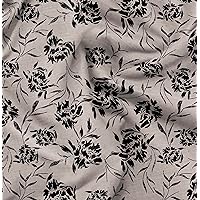 Soimoi Floral Print, Velvet Fabric, Decor Sewing Fabric by The Yard 54 Inch Wide, Decorative Fabric for Upholstery and Home Accents, Beige