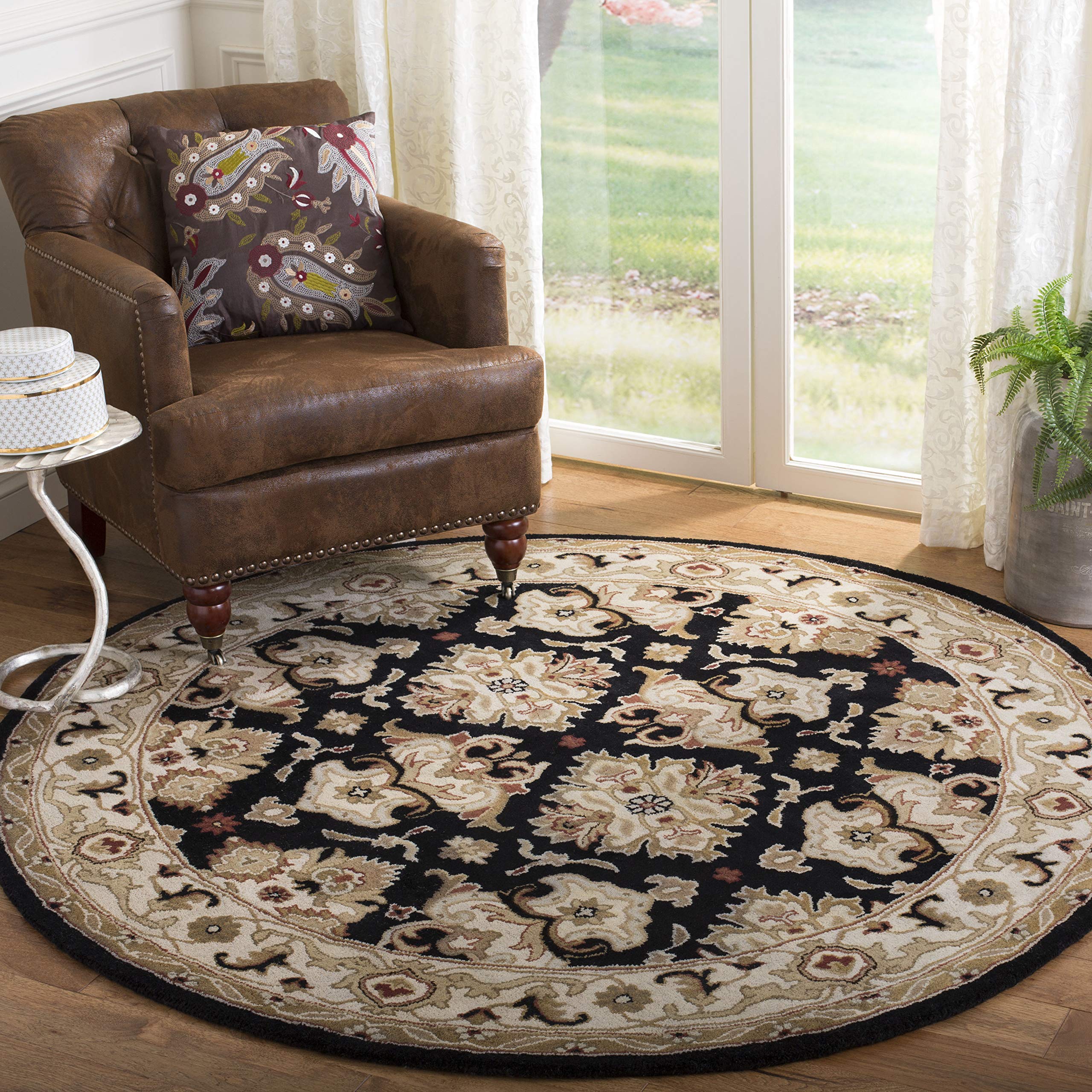 SAFAVIEH Heritage Collection 3'6" x 3'6" Round Black/Ivory HG817A Handmade Traditional Oriental Premium Wool Area Rug