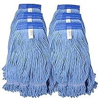Mop Heads Commercial Grade USA Made Looped End Heavy Duty Large Mop Head of Blue 4-Ply Synthetic Yarn Industrial Wet Mop Head Replacement and String Mop Refills (6, Large)