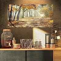 Design Art PT9784-32-16 Bright Yellow Fall Morning Landscape Photo Canvas Art Print, 32 x 16