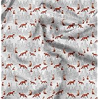 Soimoi Cotton Poplin White Fabric - by The Yard - 42 Inch Wide - Cedar Tree & Fox Animal Pattern Textile - Rustic and Nature-Inspired Designs for Home Accents Printed Fabric