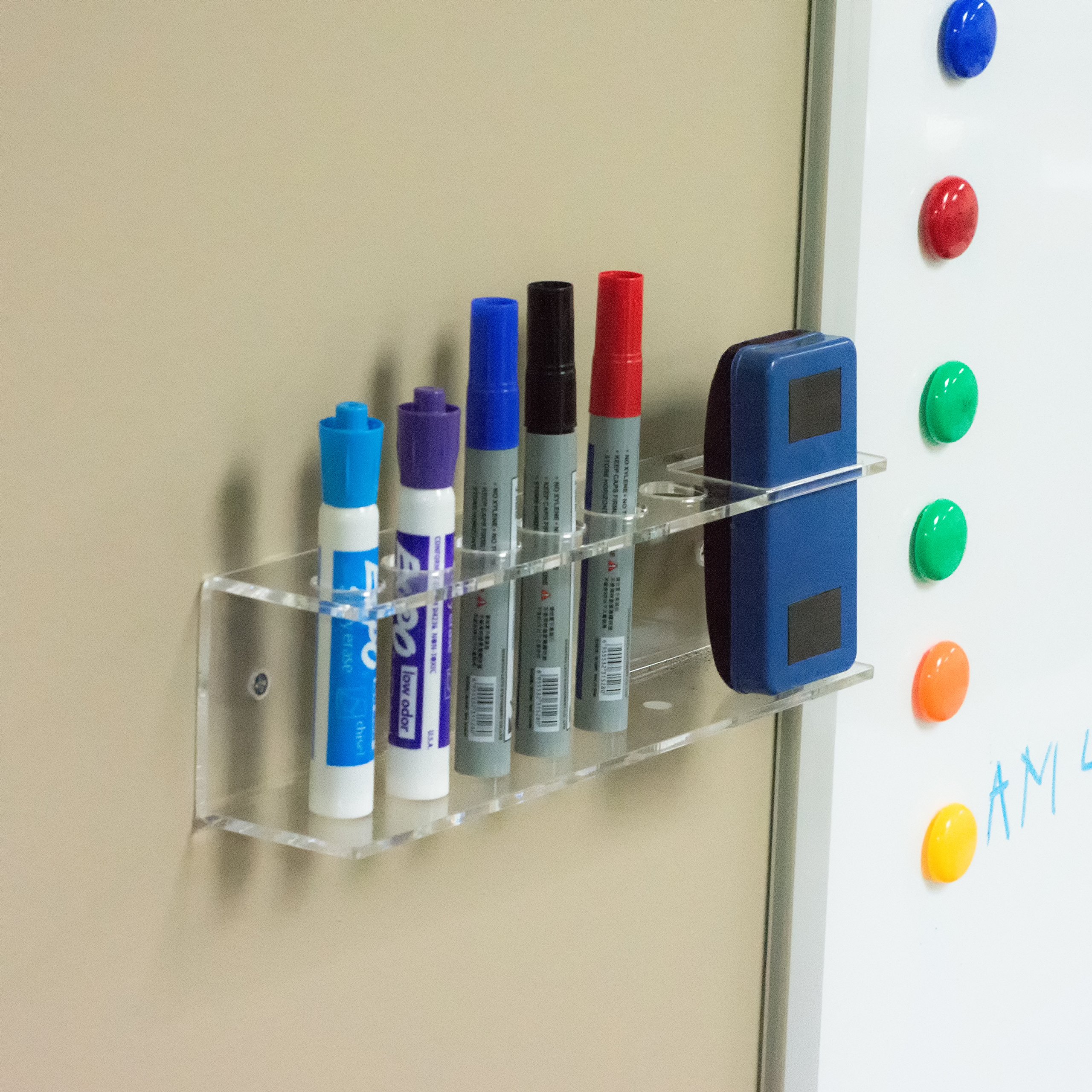 MyGift Clear Acrylic Wall Mounted Dry Erase Marker Holder Organizer, Whiteboard Accessories Rack with 7 Slots for Markers and Eraser