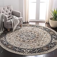 SAFAVIEH Lyndhurst Collection 7' Round Cream / Navy LNH334K Traditional Oriental Non-Shedding Dining Room Entryway Foyer Living Room Bedroom Area Rug