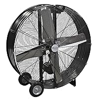 Comfort Zone High-Velocity Industrial Belt-Drive Drum Fan, 42 inch, 2 Speed, Metal Construction, Easy Grab Handle, Balanced Blades, Ideal for Garage, Workshop or Warehouse, CZMC42B