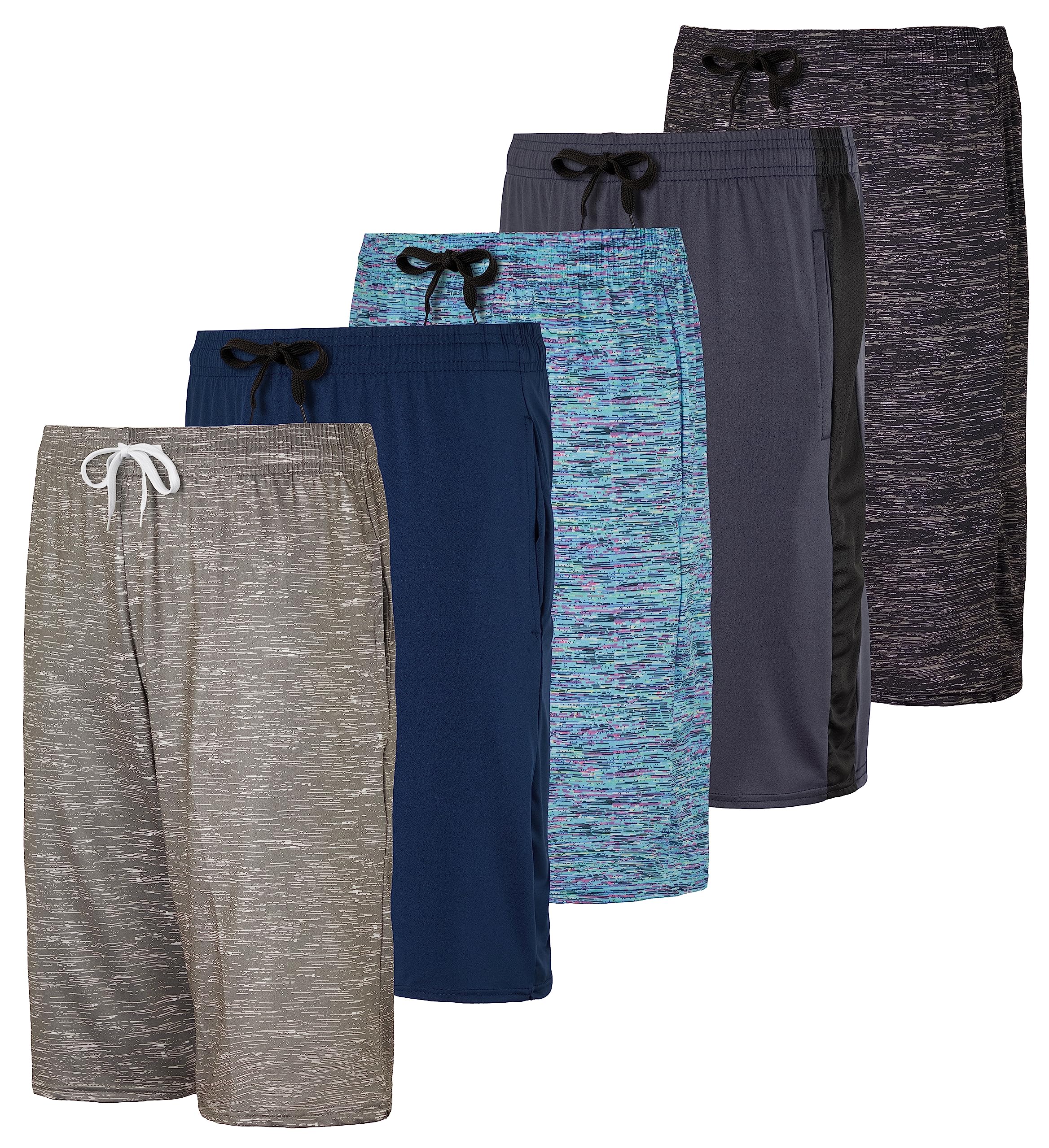 Real Essentials 5-Pack Boys' Dry-Fit Active Athletic Performance Basketball Shorts with Pockets