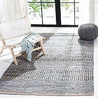 SAFAVIEH Cape Cod Collection Area Rug - 5' x 8', Natural & Blue, Handmade Flat Weave Coastal Braided Jute, Ideal for High Traffic Areas in Living Room, Bedroom (CAP353A)