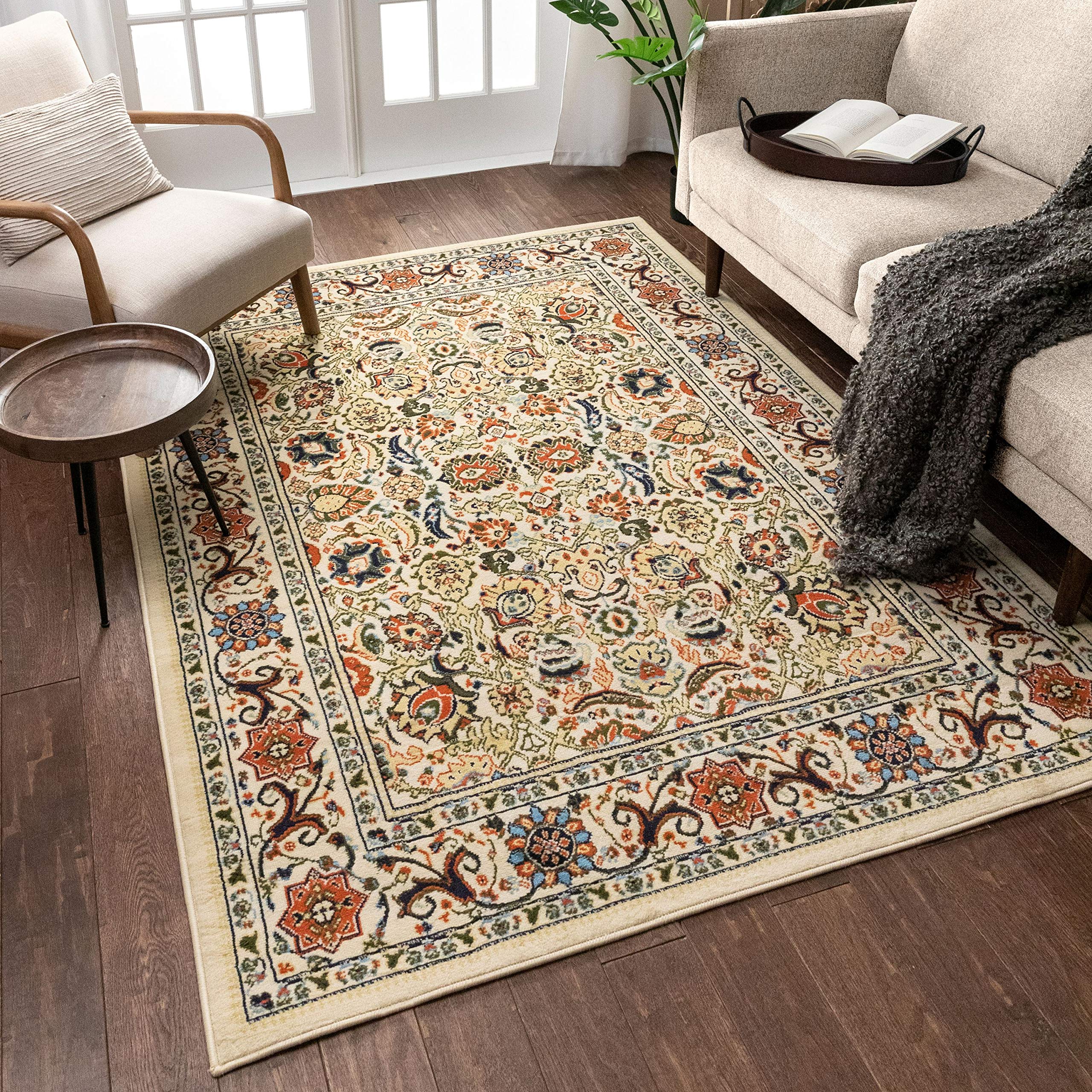 Well Woven Darya Ivory Modern Sarouk Area Rug Updated Traditional Persian Style (3'11" x 5'3")