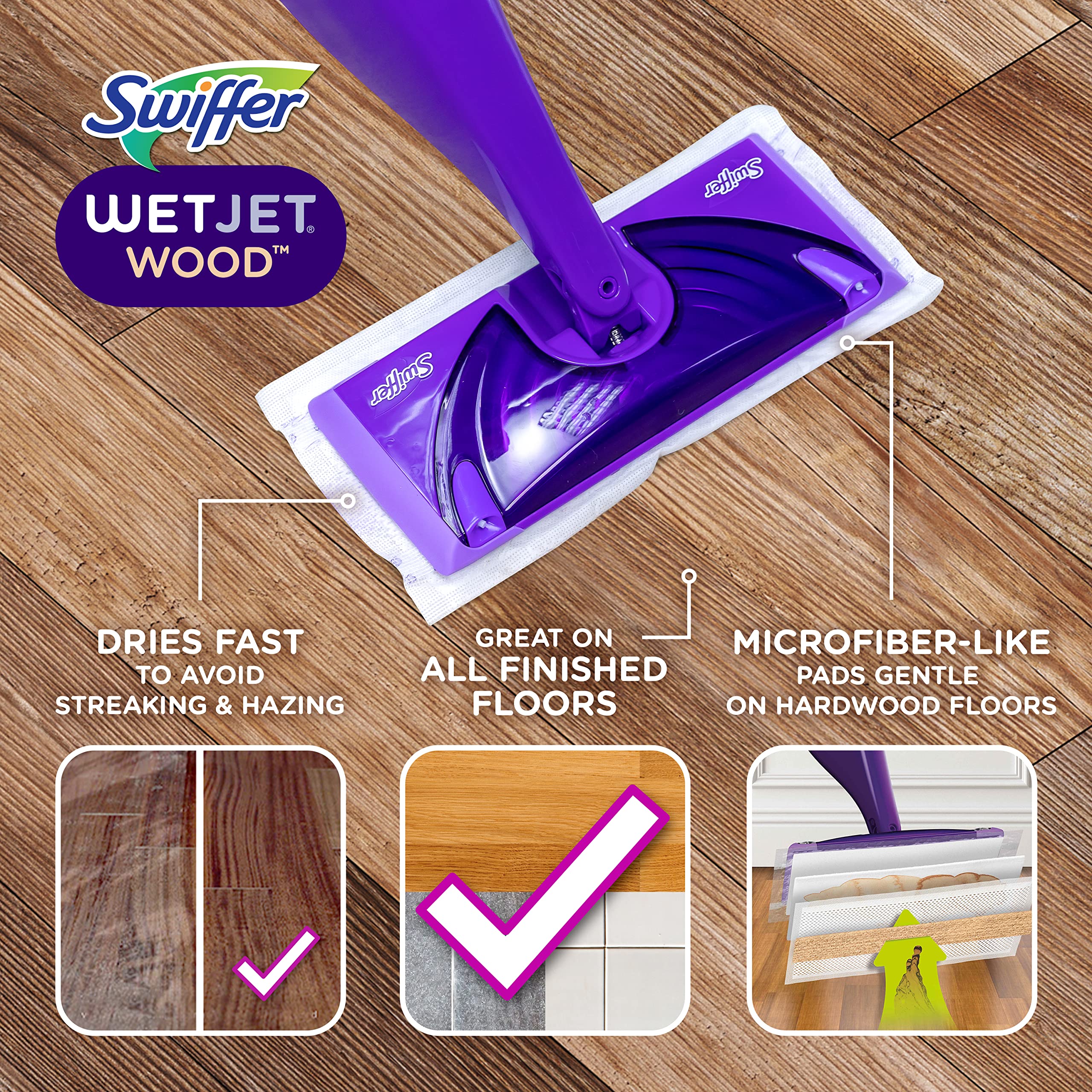 Swiffer WetJet Mops for Floor Cleaning, Hardwood Floor Cleaner, Mopping Refill Bundle, Includes: 20 Pads, 1 Cleaning Solution