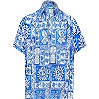 LA LEELA Men's Hawaiian Shirts Short Sleeve Button Down Shirt Floral Shirt Men Summer Beach Casual Holiday Tropical Shirts for Men Funny 4XL Aztec Print, Blue